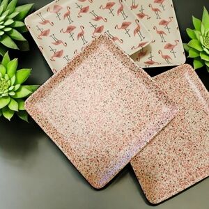 Pink Flamingo and Speckled 6" plates Melamine S/4 Cupcake and Cashmere